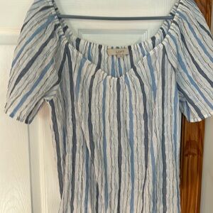 Loft blouse, short sleeve white, navy blue and baby blue size large